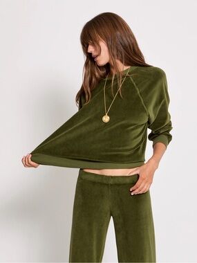 Suzi Kondi Olive Green Velour Track Set - Long Sleeve Joggers